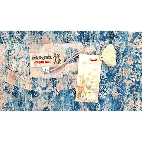 Johnny Was Santorini Blouse Silk Pete Greta Women Size Large Blue Short Sleeve - Picture 4 of 7